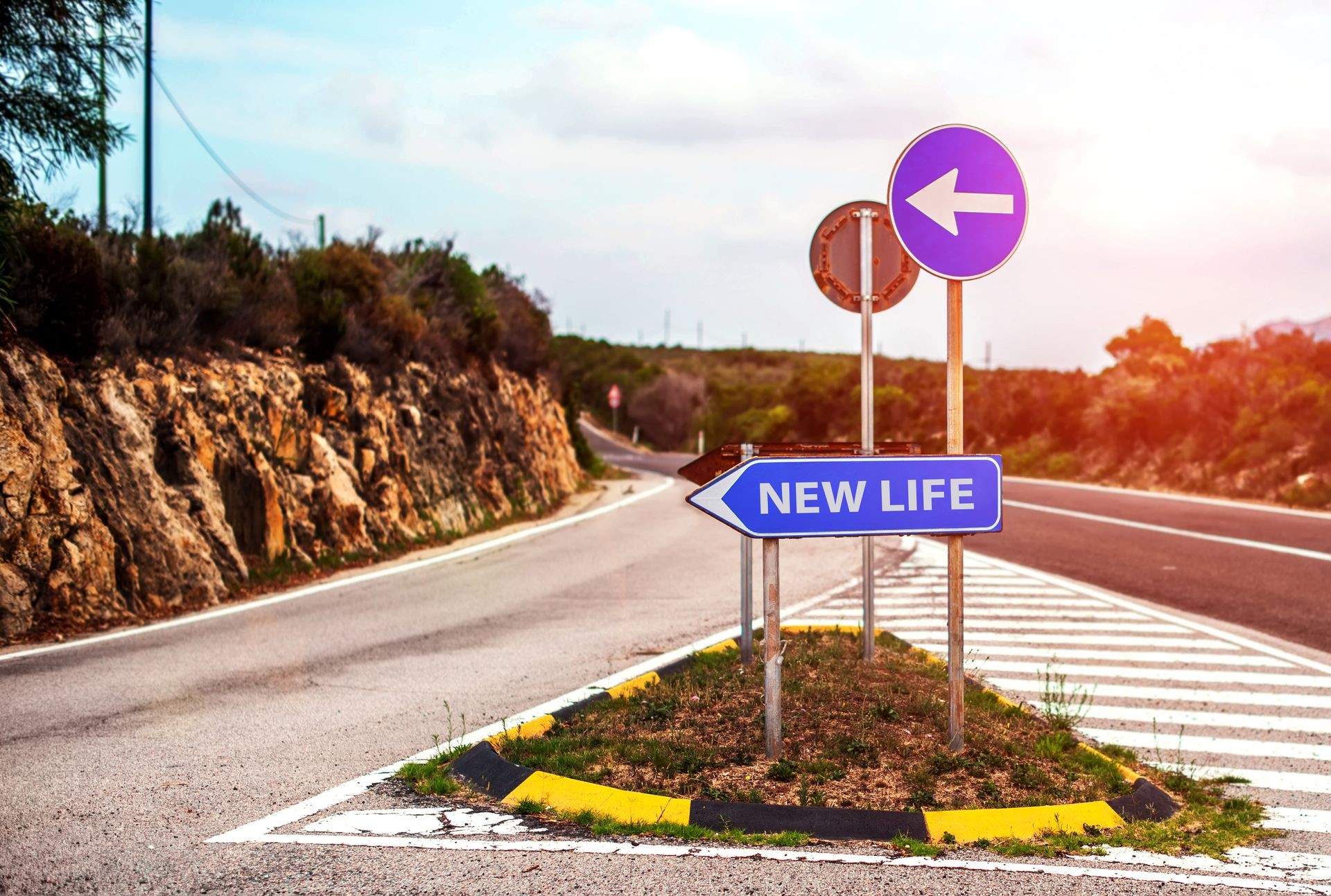 Conceptual road sign with new life motivation