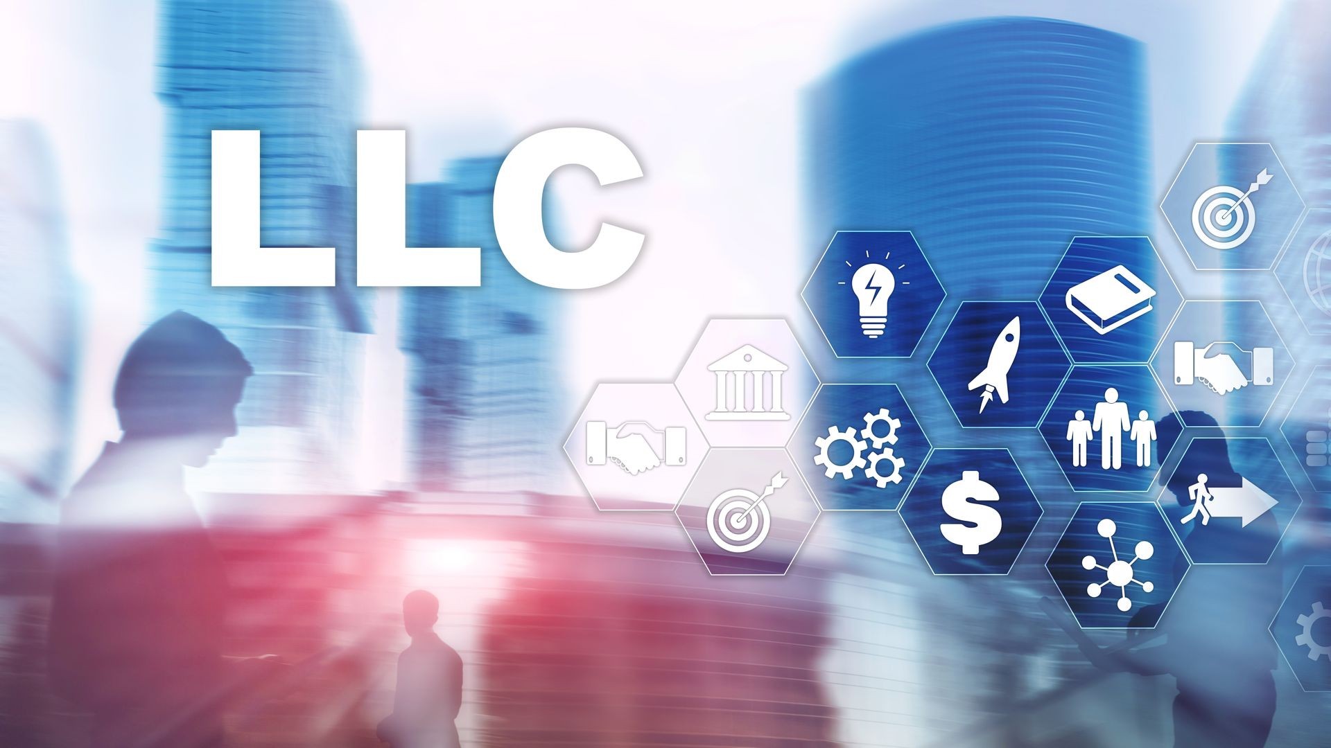 Limited Liability Company concept. Icons on virtual screen. Business Background.